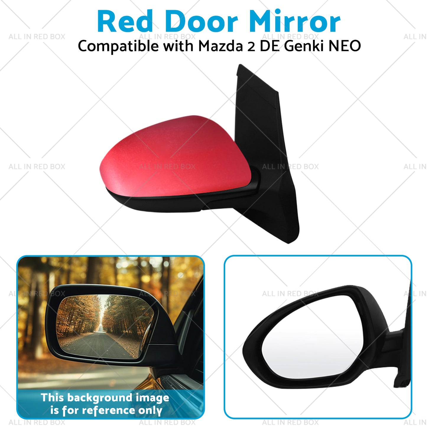 {{ Left Side Red Door Mirror Suitable for Mazda 2 DE NEO MAXX Genki 2007-2014 }} - Buy Car Parts Online at {{ Kaka Auto Parts }}.