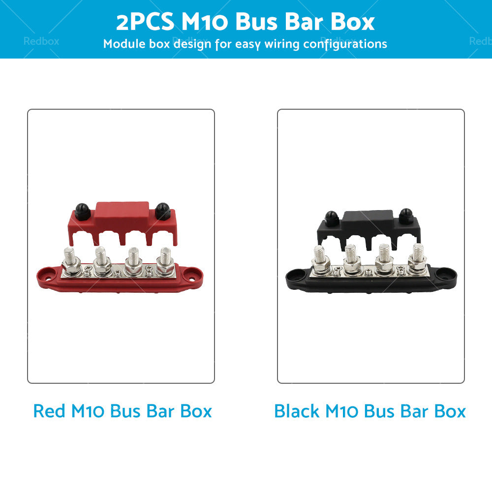 2PCS M10 4 Post 250A DC 48V Studs Bus Bar Power Distribution Box Terminal Block