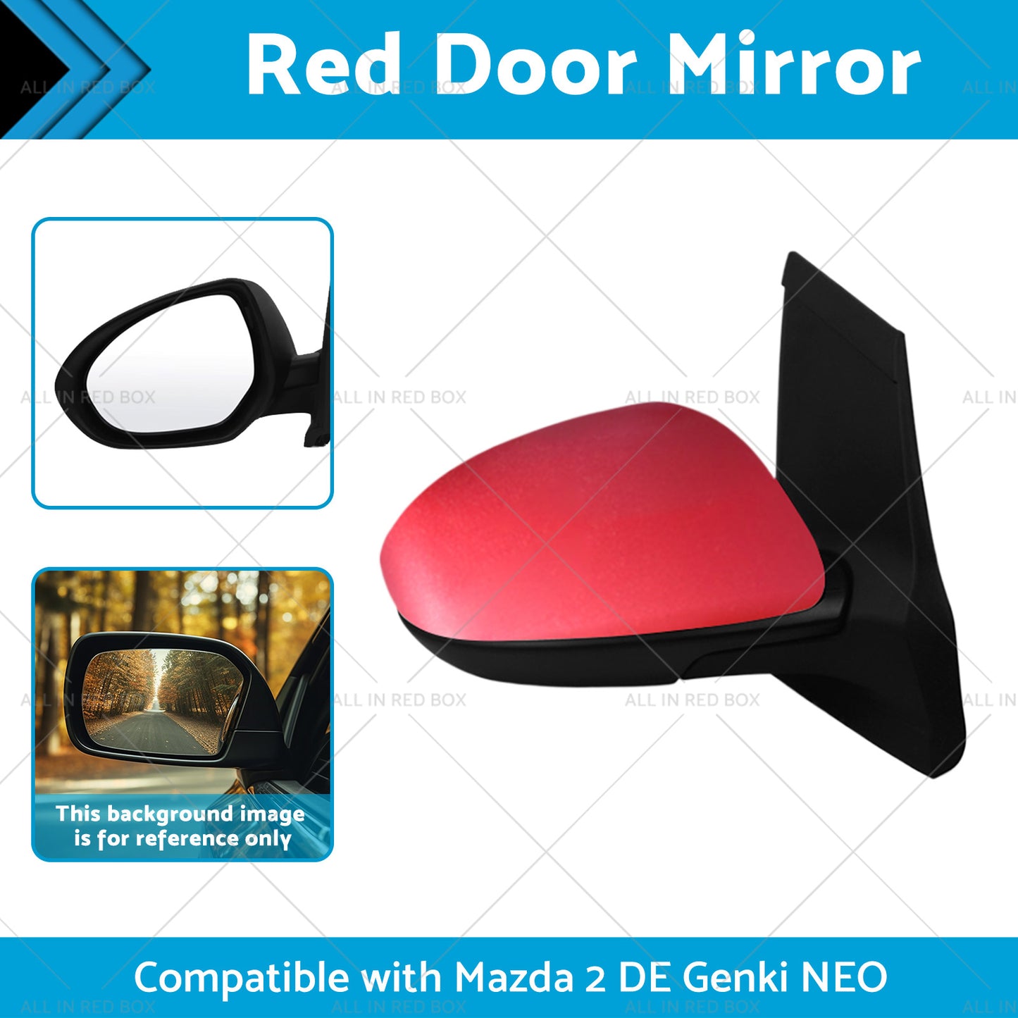 {{ Left Side Red Door Mirror Suitable for Mazda 2 DE NEO MAXX Genki 2007-2014 }} - Buy Car Parts Online at {{ Kaka Auto Parts }}.