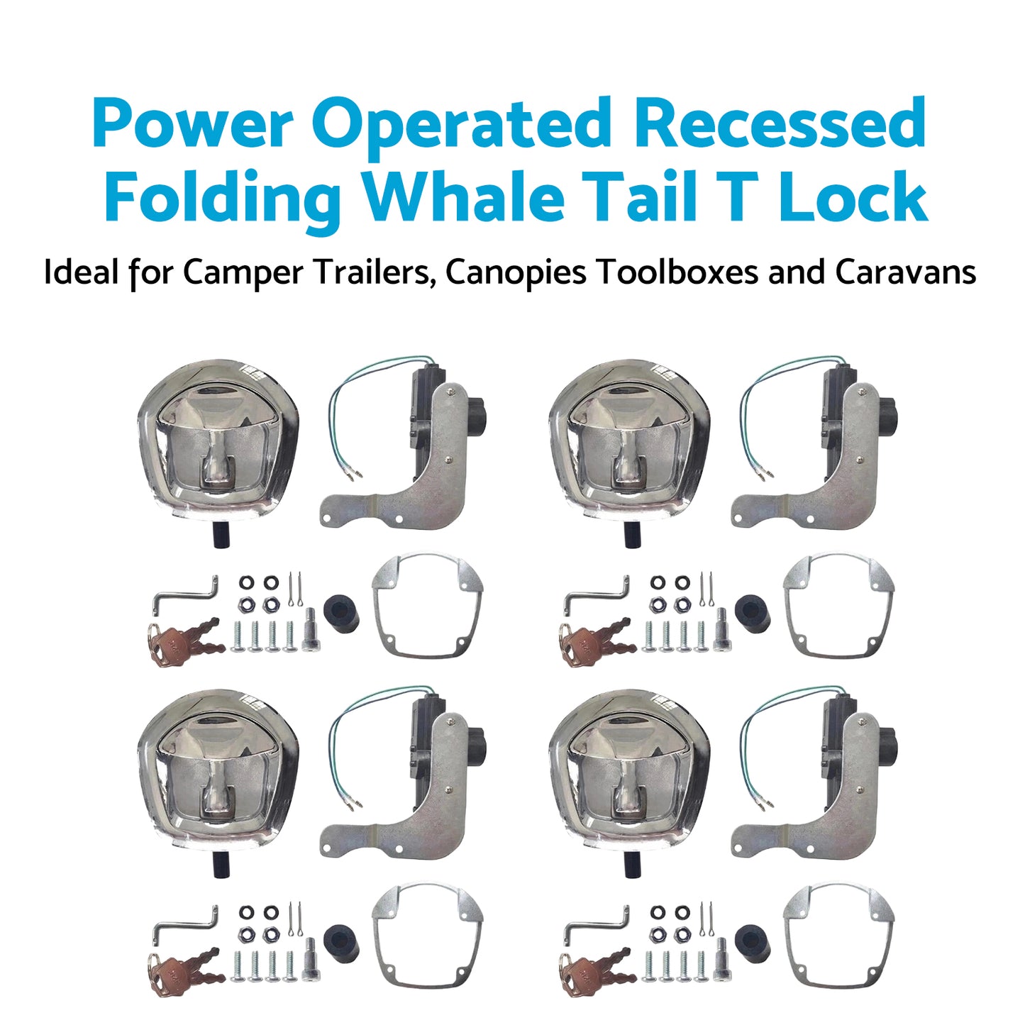 4 Set Chrome Power Operated Recessed Folding Whale Tail T-Lock Handle Toolbox