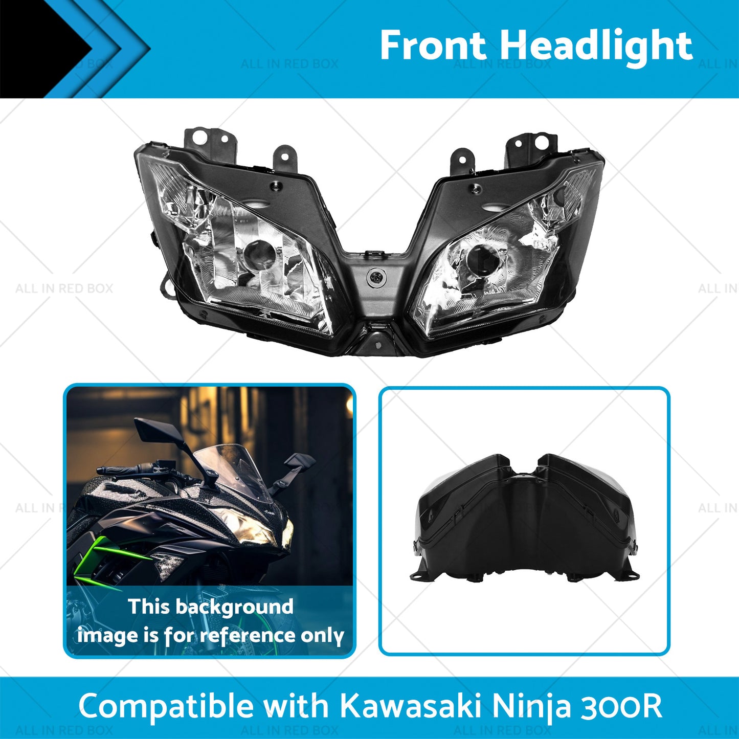 {{ Front Headlight Headlamp Assembly Suitable for Kawasaki Ninja 300R 2013-2018 }} - Buy Car Parts Online at {{ Kaka Auto Parts }}.