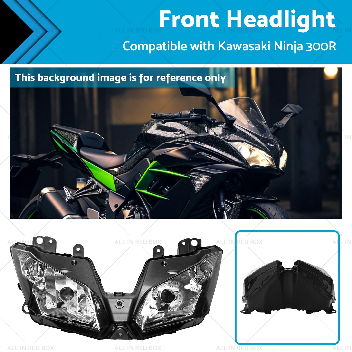 {{ Front Headlight Headlamp Assembly Suitable for Kawasaki Ninja 300R 2013-2018 }} - Buy Car Parts Online at {{ Kaka Auto Parts }}.