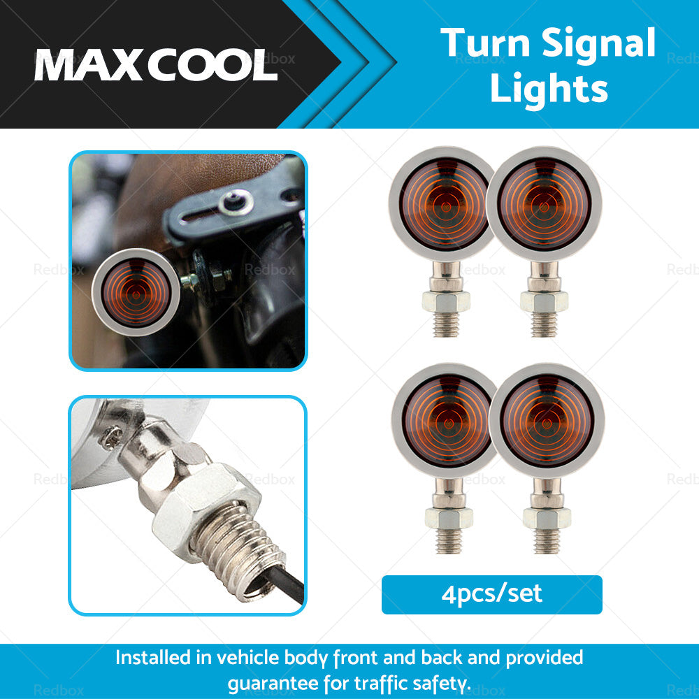{{ 4x Chrome Motorcycle Amber Bullet Turn Signal Indicators Blinkers Universal Lamp }} - Buy Car Parts Online at {{ Kaka Auto Parts }}.