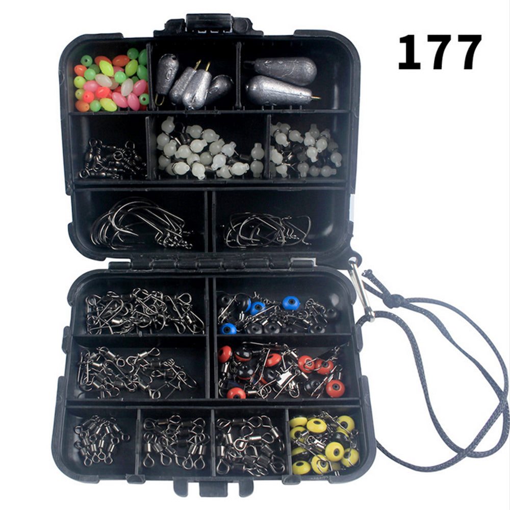 177Pcs Pro Fishing Accessories Kit w or Tackle Box For Outdoor Swivels Hook Beads