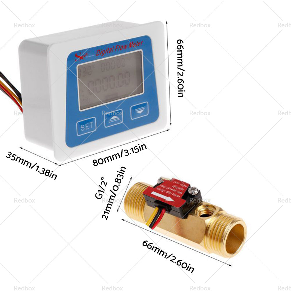 Digital LED Turbine Gauge Kerosene Fuel Water Flow Meter Sensor Meter 1 or 2''