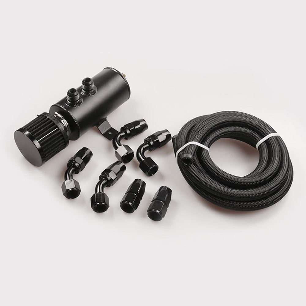 Aluminium Baffled Engine Oil Catch Can 0. 75L 2 Port AN10 3M Hose Fitting Kit