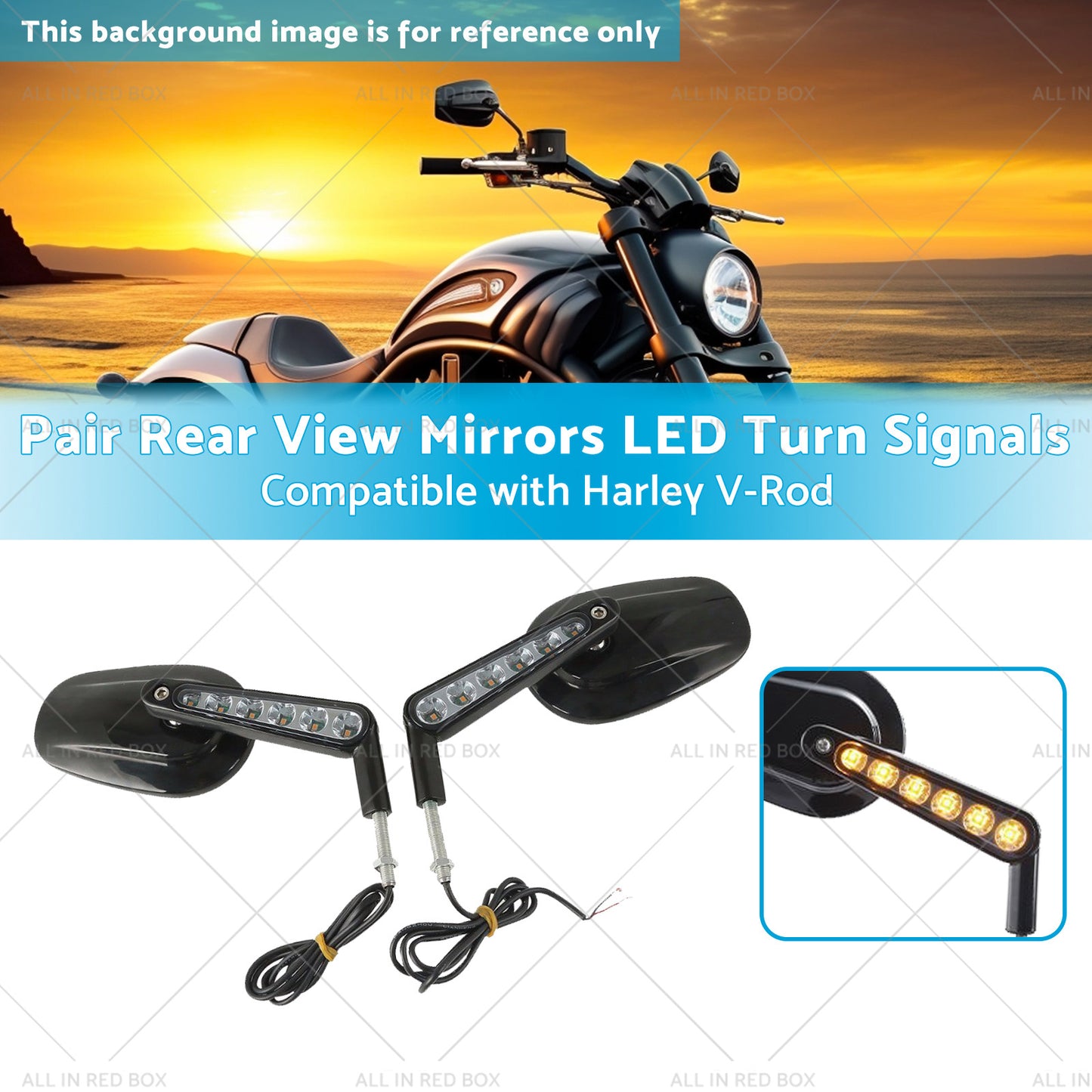 2x Rear View Mirrors LED Turn Signals Muscle Suitablefor Harley Davidson V-Rod