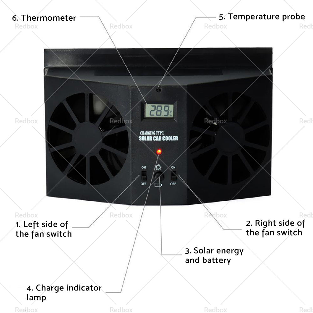 {{ Solar Powered Car Cooling Fan Cooler Auto Window Air Vent Exhaust Ventilation }} - Buy Car Parts Online at {{ Kaka Auto Parts }}.