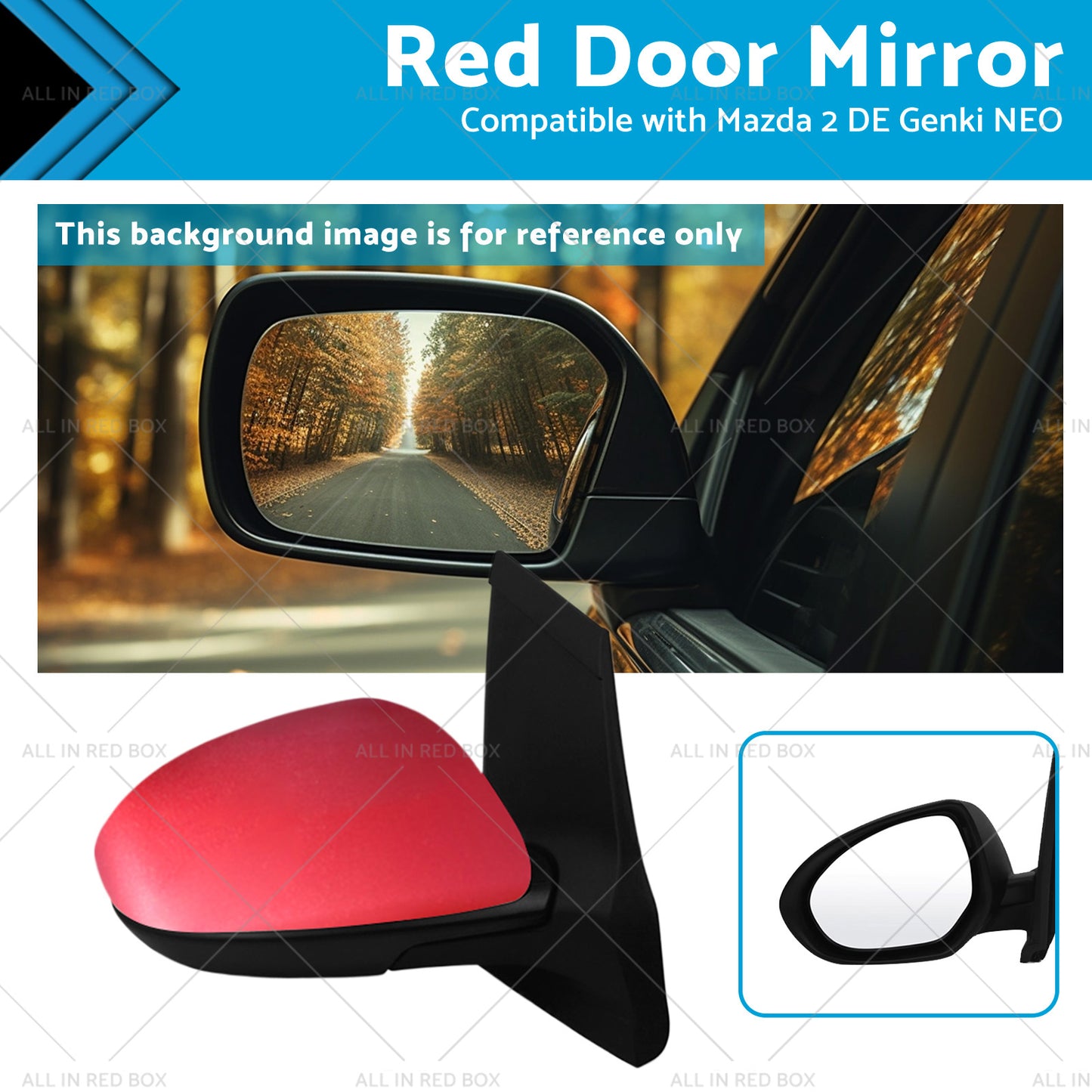 {{ Left Side Red Door Mirror Suitable for Mazda 2 DE NEO MAXX Genki 2007-2014 }} - Buy Car Parts Online at {{ Kaka Auto Parts }}.