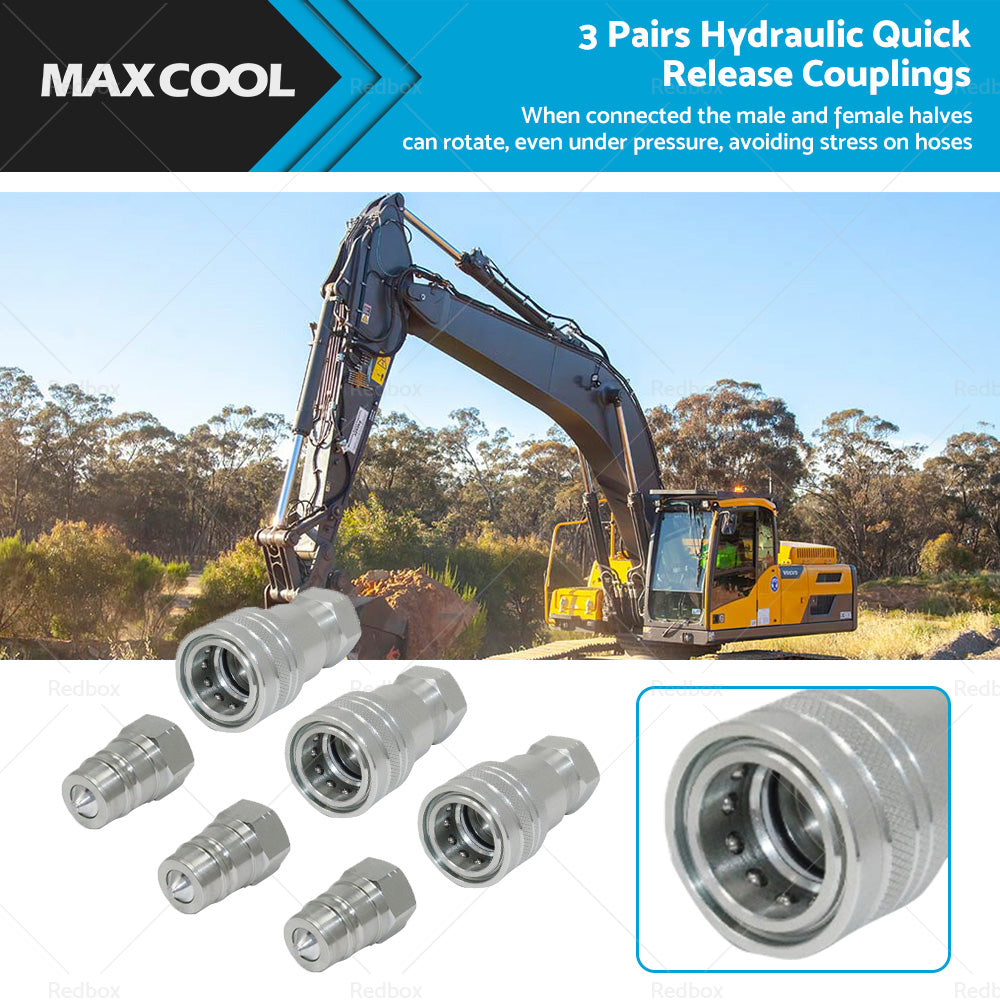 3 SETS 1 or 2 inch BSP HYDRAULIC ISO POPPET QUICK RELEASE COUPLINGS COUPLERS TRACTOR
