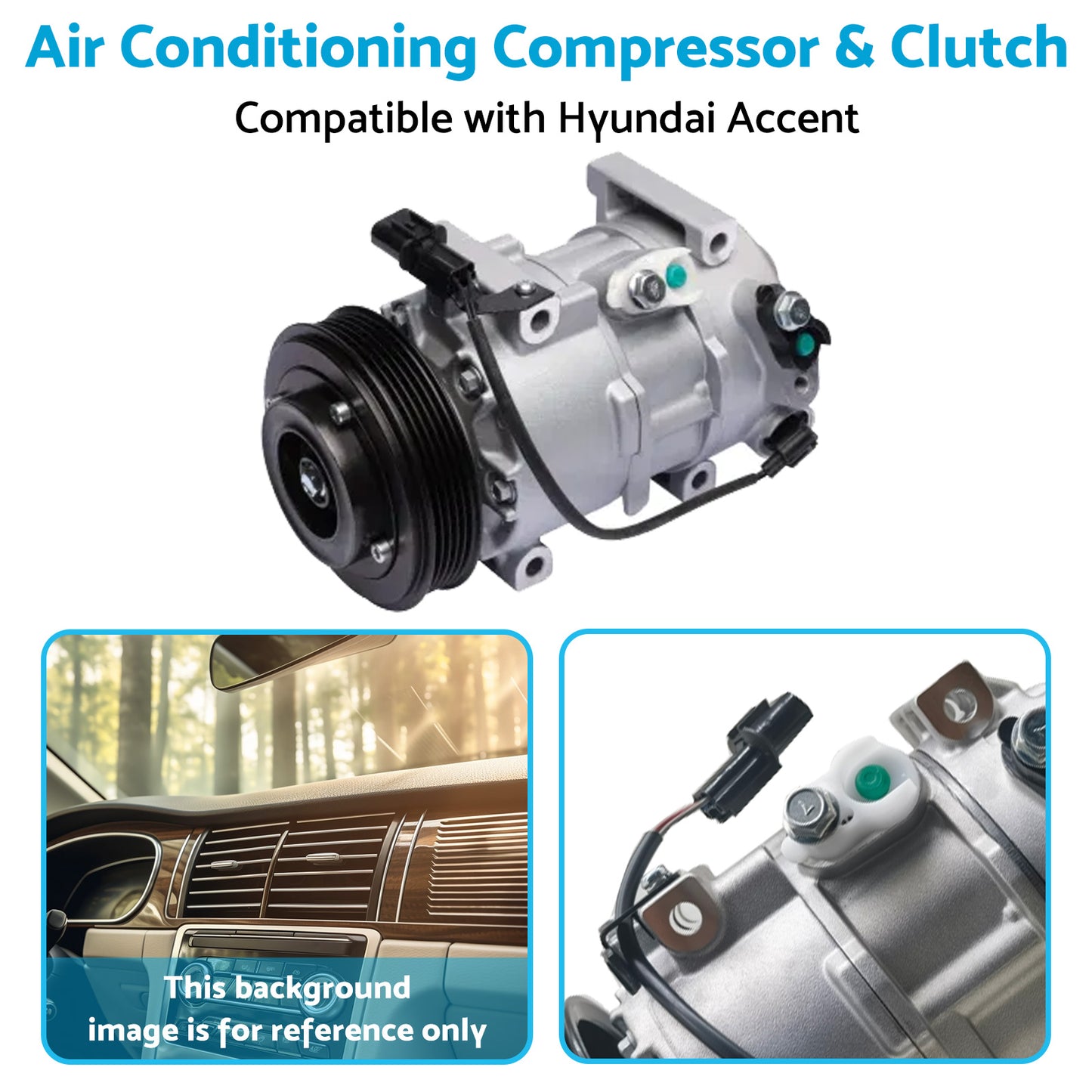 {{ Air Conditioning Compressor and Clutch Suitable for Hyundai Accent 14-19 1. 4L }} - Buy Car Parts Online at {{ Kaka Auto Parts }}.