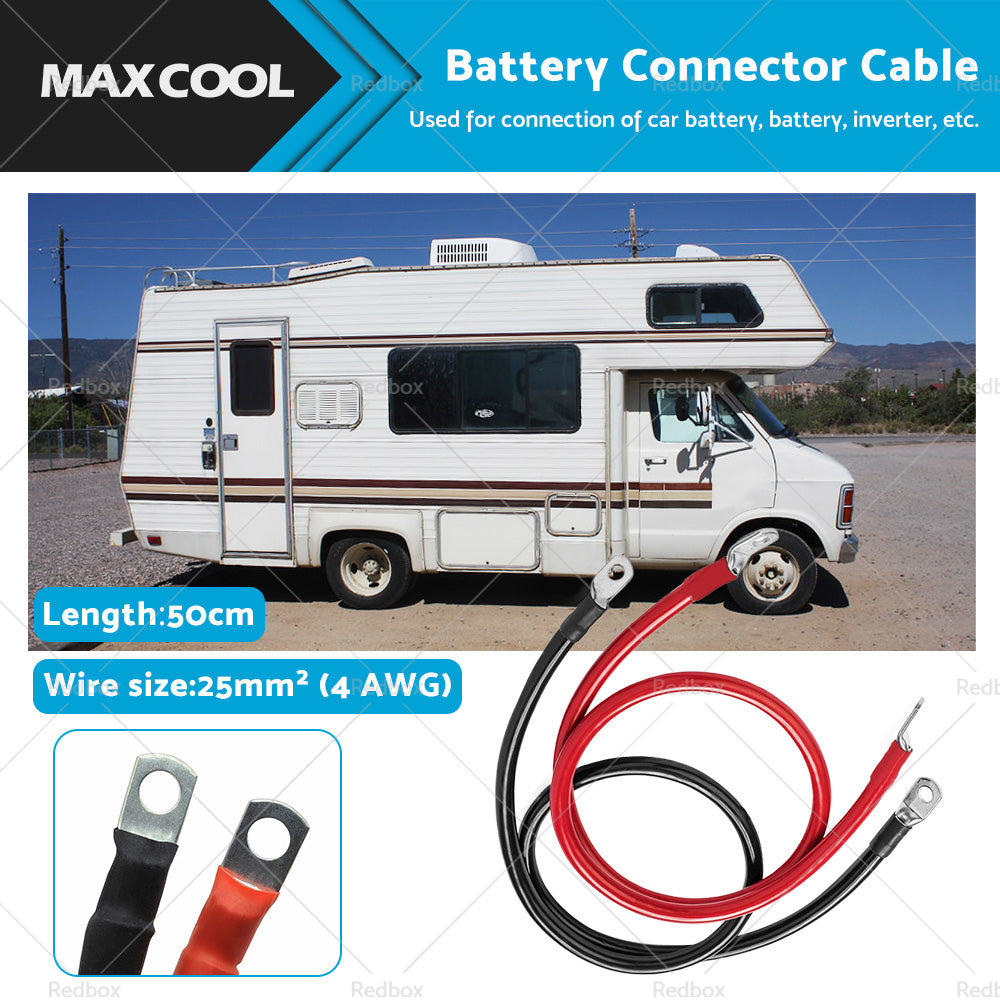 50cm 12V Battery joiner Connector Lead DC Wire 100 Amp Cable and lugs Red and Black