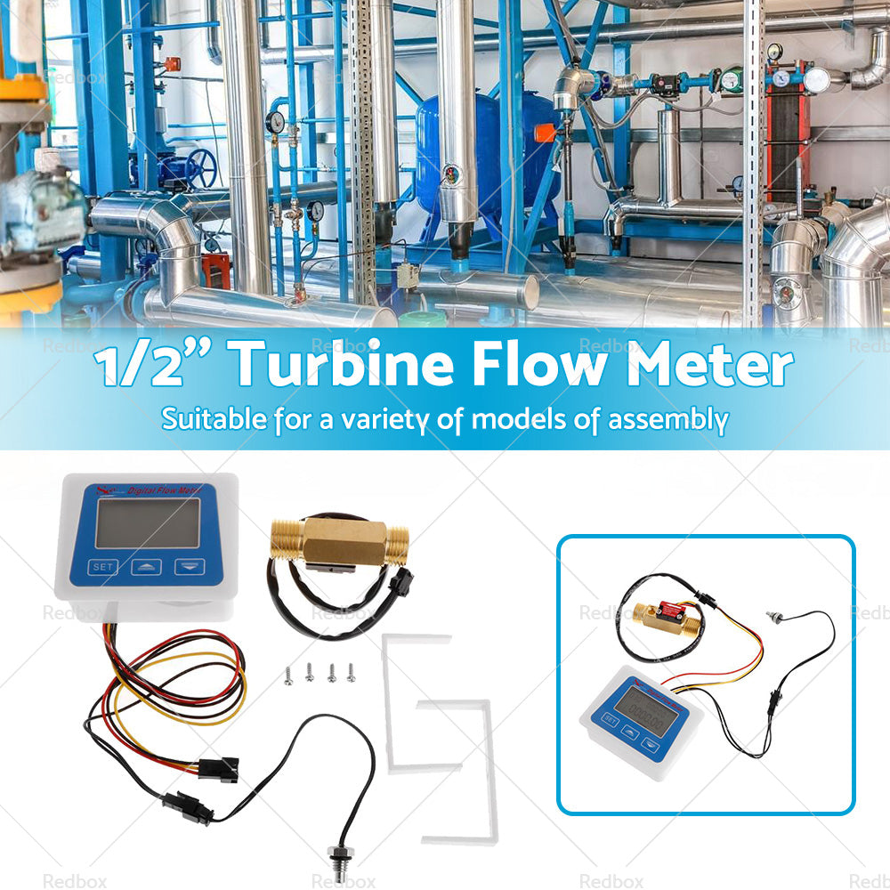 Digital LED Turbine Gauge Kerosene Fuel Water Flow Meter Sensor Meter 1 or 2''