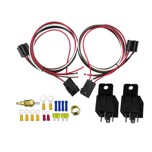 Dual Electric Fan Relay Sensor Kit with 12V Thermostat Switch 175-185??F 40Amp Suitable For Universal Cars