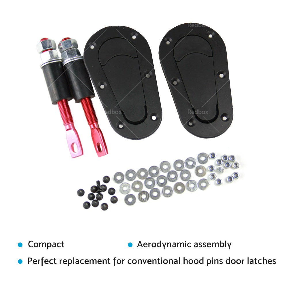 2Pcs Universal Racing Mount Bonnet Hood Plus Flush Latch Pin Locking Kit