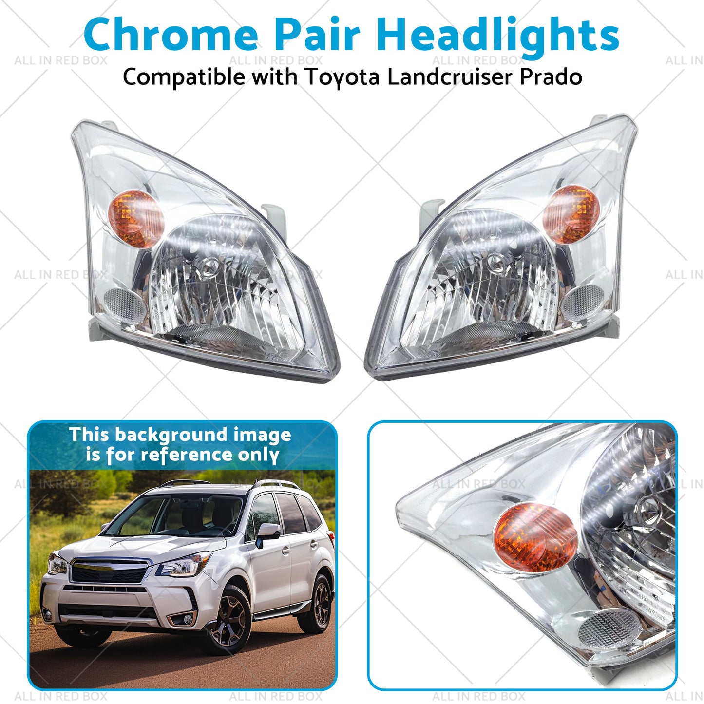{{ Chrome Pair Headlights Suitable for Toyota Landcruiser Prado 120 Series 02-09 }} - Buy Car Parts Online at {{ Kaka Auto Parts }}.