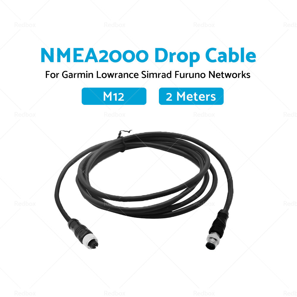 2m NMEA2000 Drop Cable Black 5-Core Female Straight Head to Male Straight Head