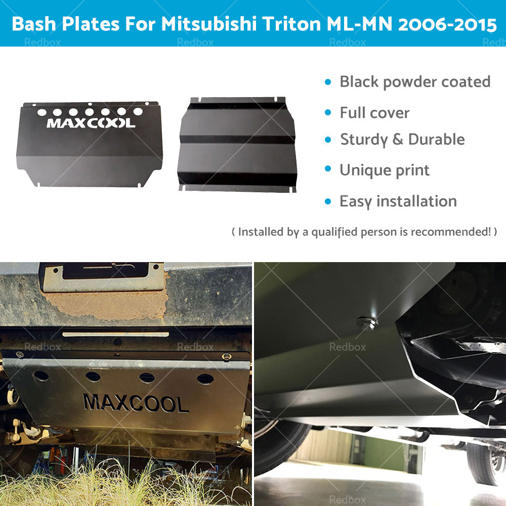 4MM Black Bash Plate Suitable for Mitsubishi Triton ML MN 06-15 Underbody Steel Front Sump Guard