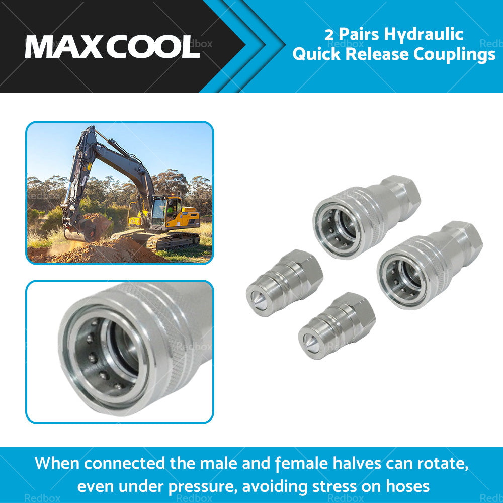 2 x SETS 1 or 2 inch BSP HYDRAULIC ISO POPPET QUICK RELEASE COUPLINGS COUPLERS TRACTOR
