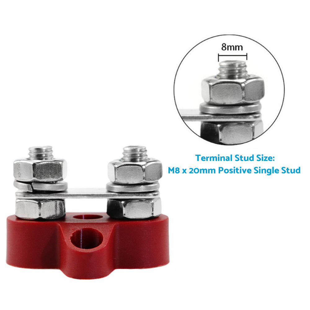 1x Bus Bar M8-M8 2 Post 12V-24V Terminal Block Positive Distribution 150A Red