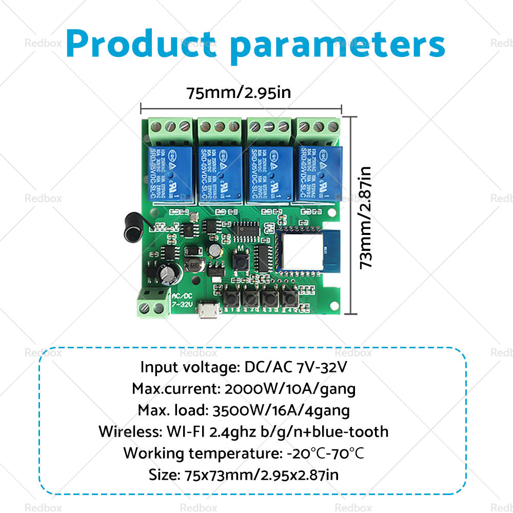 {{ WIFI Bluetooth-compatible AC DC 4 Channel Relay Module Development Board }} - Buy Car Parts Online at {{ Kaka Auto Parts }}.