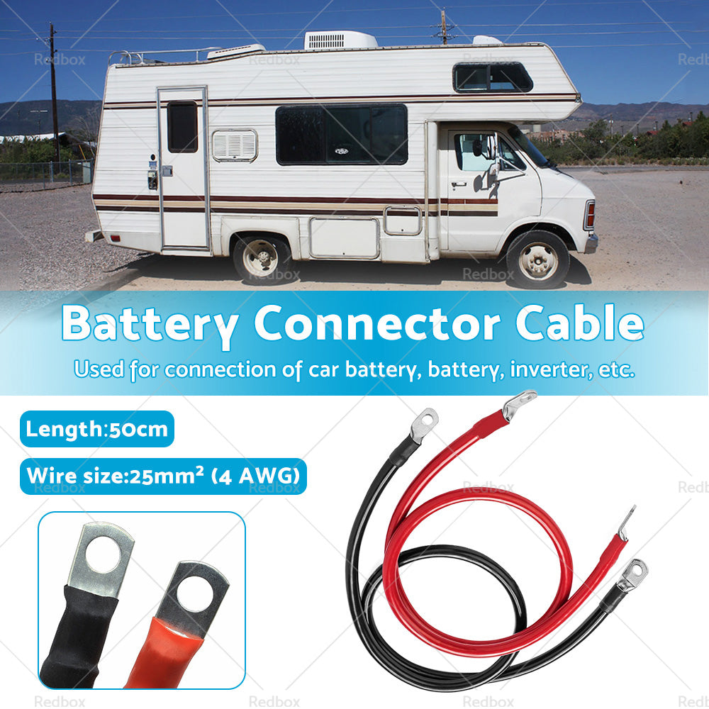 50cm 12V Battery joiner Connector Lead DC Wire 100 Amp Cable and lugs Red and Black