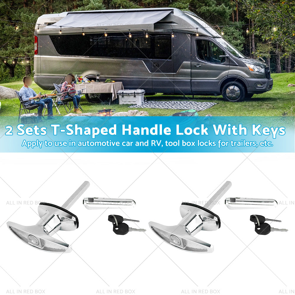 2 Set Chrome Rear Fixing T Handle Lock W or Key For Trailer Caravan Canopy Toolbox