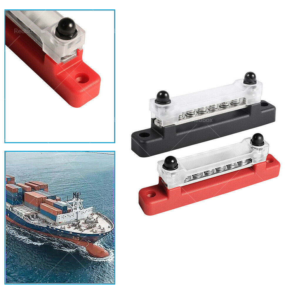 1 Red and 1 black Bus Bar Power Distribution Terminal Block 6 Way 12V 150A Rated