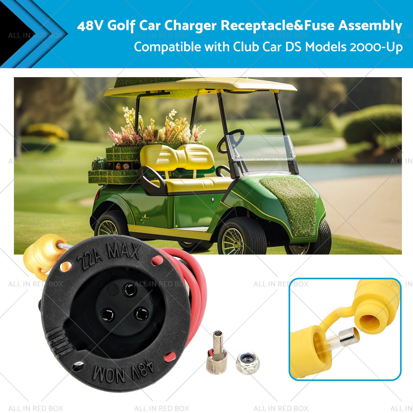 {{ 48V Golf Car Charger Receptacle and Fuse Assembly Suitable for Club Car DS 2000-Up }} - Buy Car Parts Online at {{ Kaka Auto Parts }}.