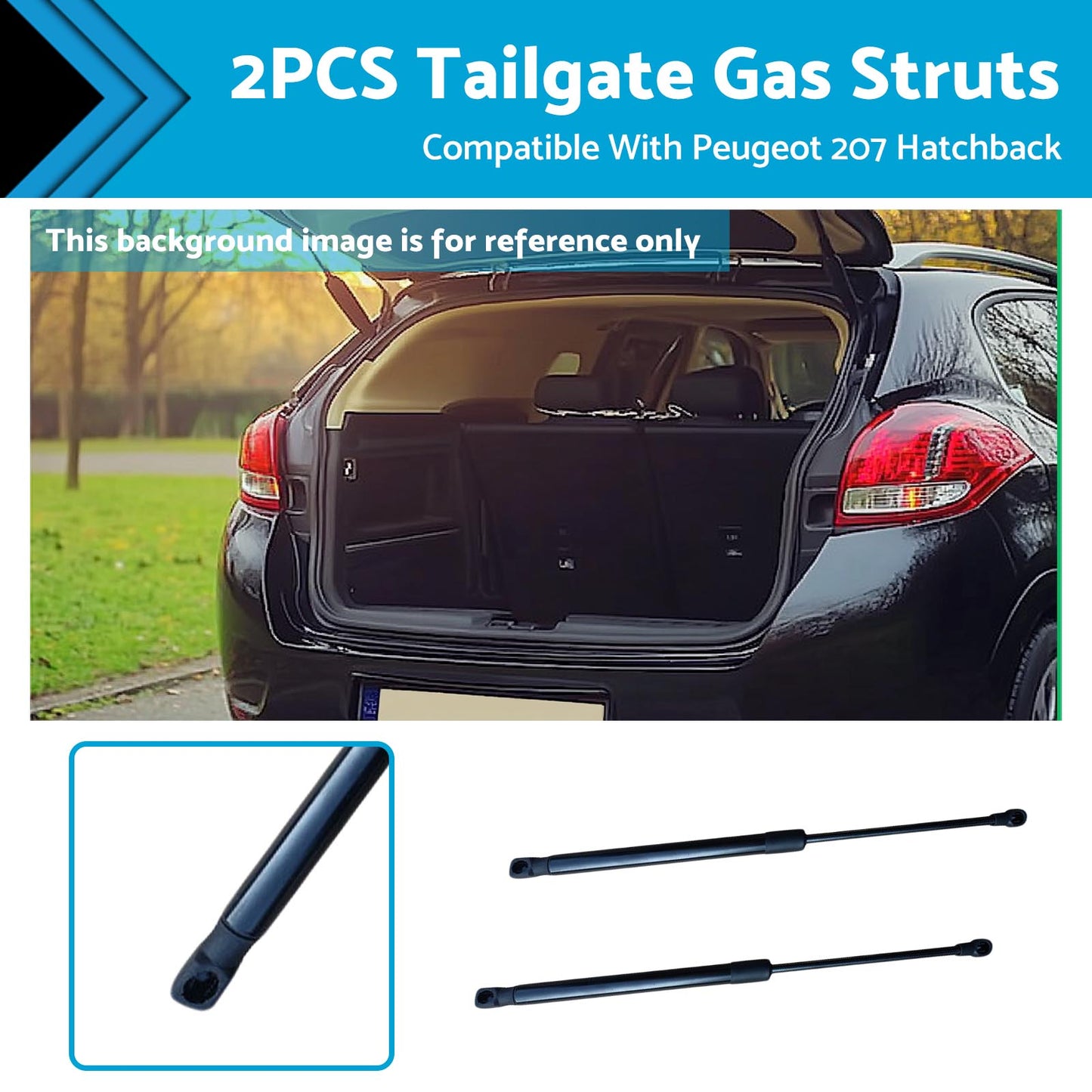 2PCS Tailgate Gas Struts Set Suitable For Peugeot 207 Hatchback 9659789480 Black