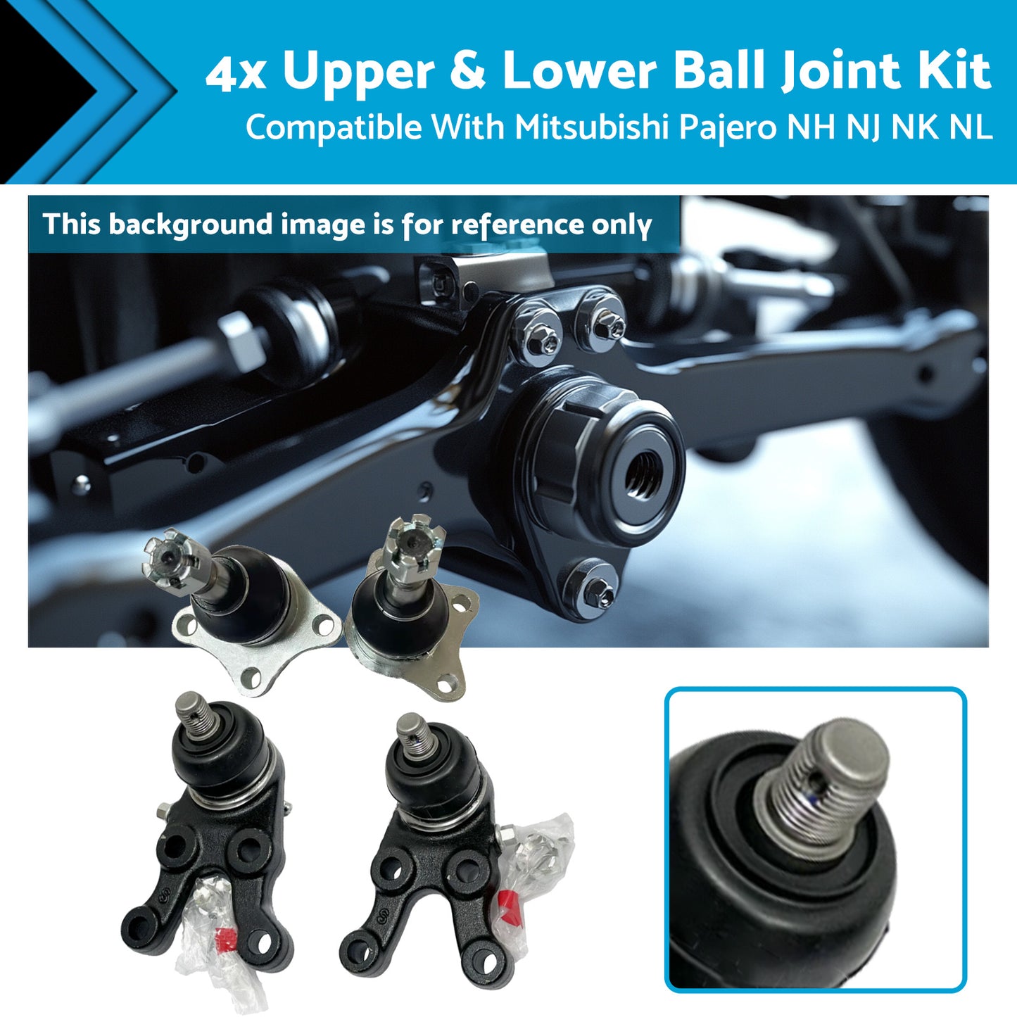 {{ 4x Upper & Lower Ball Joint Kit Suitable for Mitsubishi Pajero NH NJ NK NL 91-00 }} - Buy Car Parts Online at {{ Kaka Auto Parts }}.