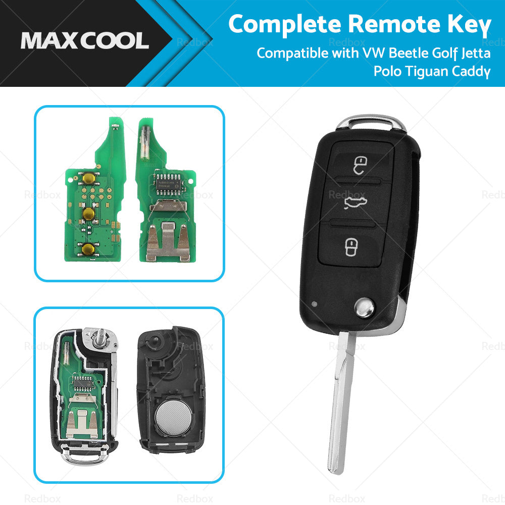 Complete Remote Key 433Mhz Suitable For VW Beetle Golf Jetta Polo Tiguan Caddy