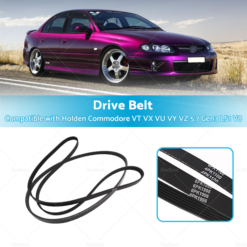 Drive Belt For Holden Commodore VT VX VU VY VZ 5. 7 Gen3 LS1 V8 4PK1100 6PK1995