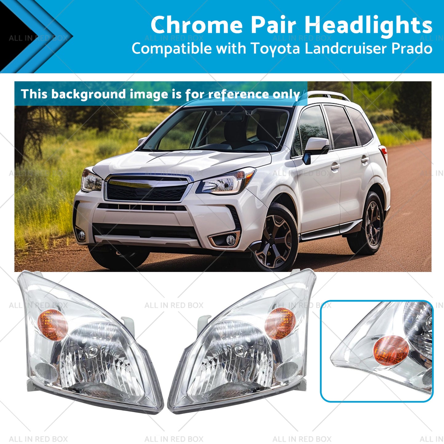 {{ Chrome Pair Headlights Suitable for Toyota Landcruiser Prado 120 Series 02-09 }} - Buy Car Parts Online at {{ Kaka Auto Parts }}.