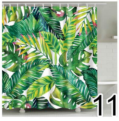 Bathroom Fabric Shower Curtain 12 Hook Set Water Resistant Tropical Plants Panel