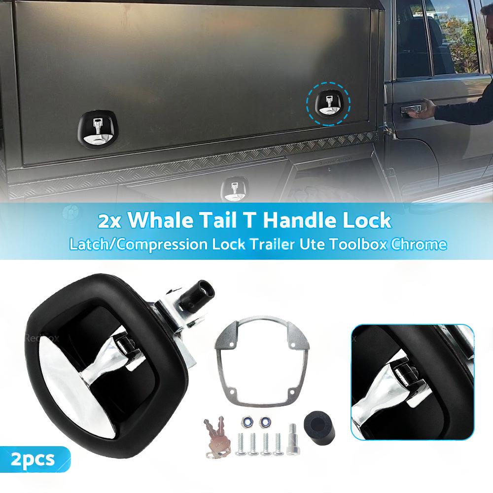 2pcs Whale Tail Lock or Compression Lock Black w or Chrome Handle Trailer Ute Toolbox
