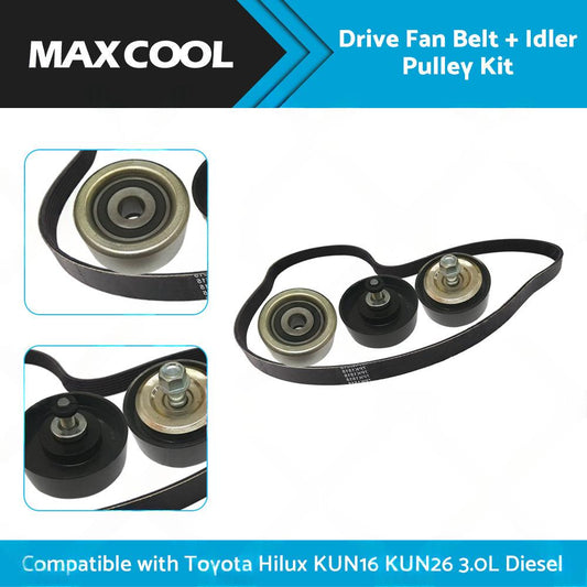 Drive Fan Belt Idler Pulley Kit Compatible with Hilux 3. 0L Diesel 1KD-FTV KUN16 KUN26