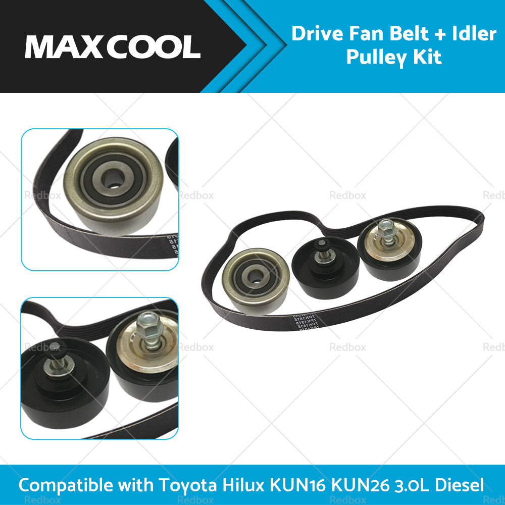 Drive Fan Belt Idler Pulley Kit Compatible with Hilux 3. 0L Diesel 1KD-FTV KUN16 KUN26
