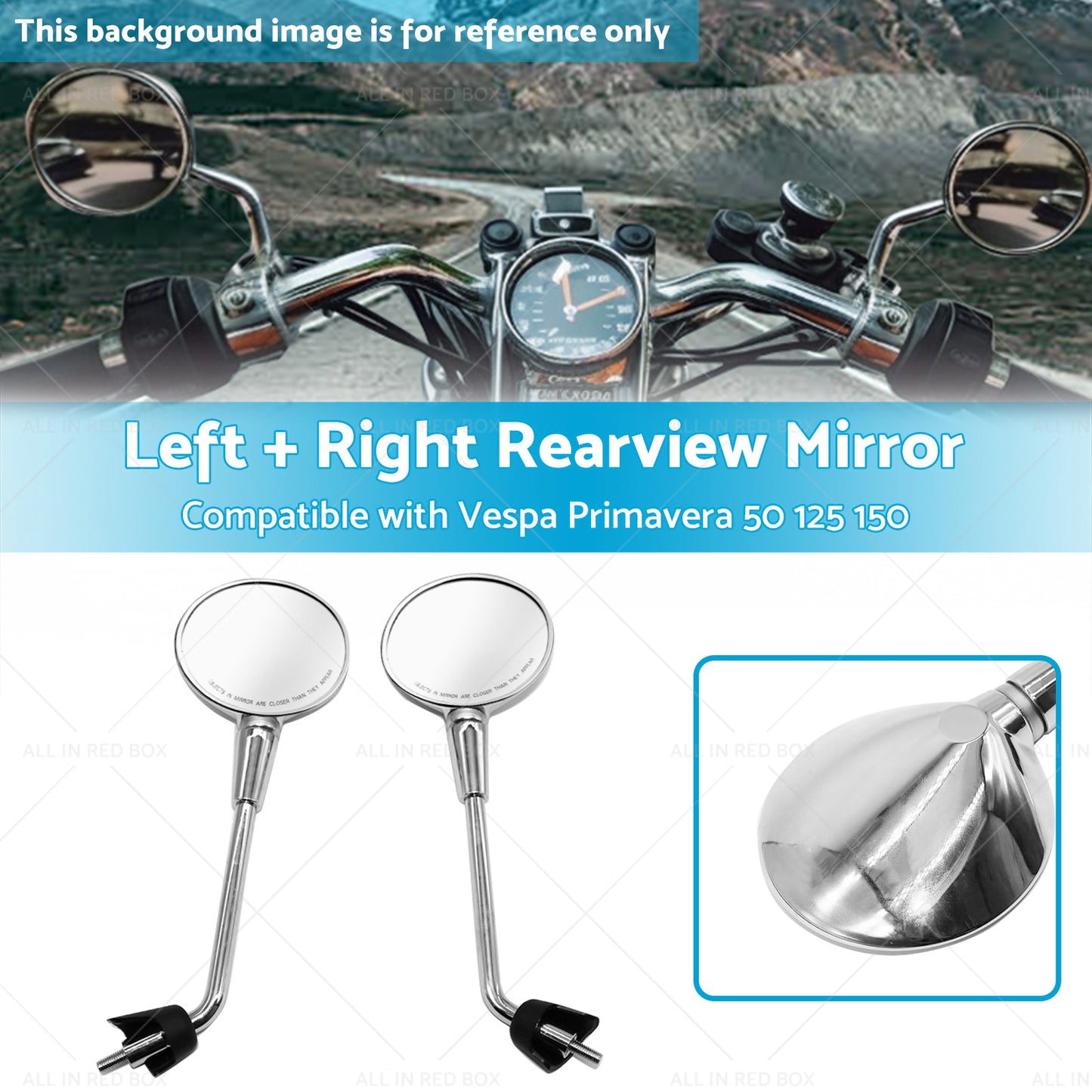 {{ Left and Right Rearview Mirror Chrome Suitable For Vespa Primavera 50 125 150 }} - Buy Car Parts Online at {{ Kaka Auto Parts }}.