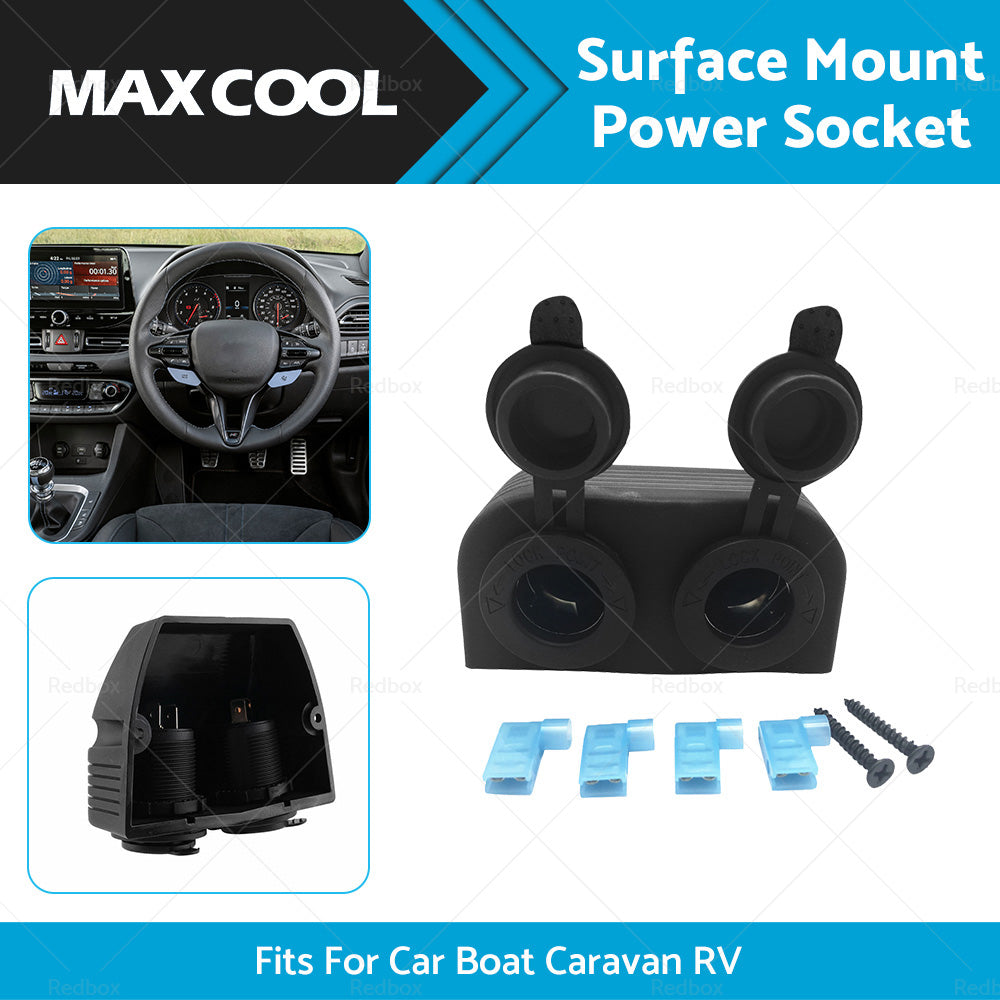 {{ 12V-24V DOUBLE SURFACE MOUNT DUAL POWER SOCKET BLACK Cigarette Boat Caravan RV }} - Buy Car Parts Online at {{ Kaka Auto Parts }}.