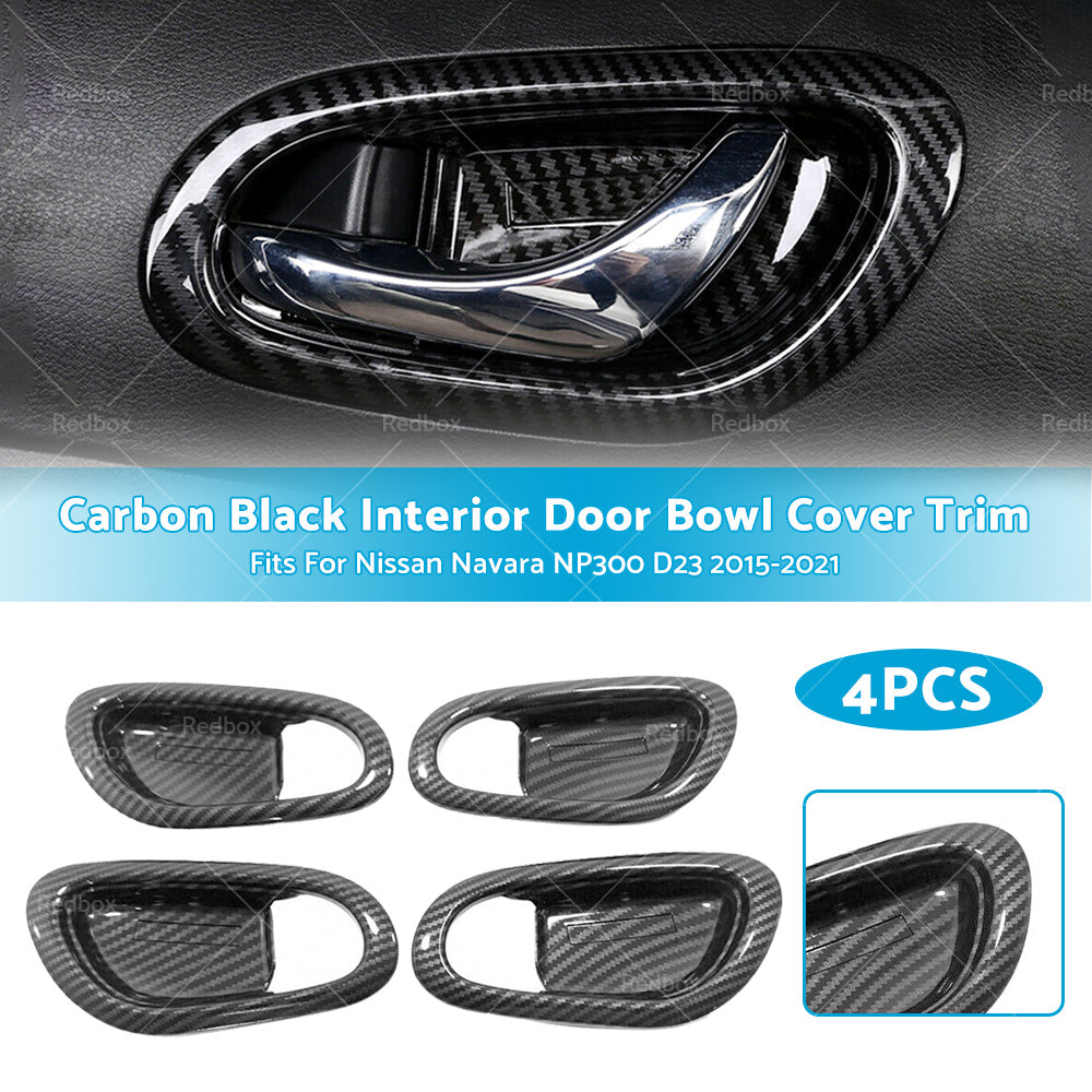 Carbon Black Interior Door Bowl Cover Trim Fit For Nissan Navara NP300 2015-2021