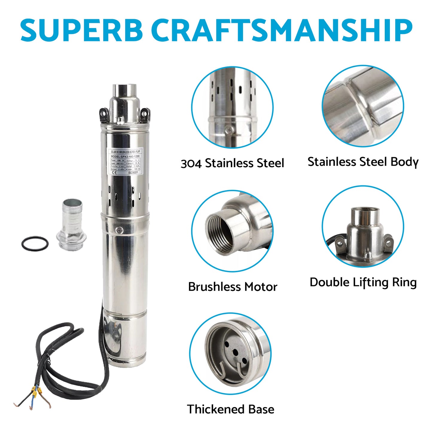 {{ 48V 750W MPPT Solar Water Pump 3in Screw Submersible Bore Pump Deep Well 140M }} - Buy Car Parts Online at {{ Kaka Auto Parts }}.