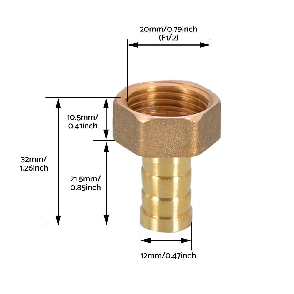 3x Brass Barb Pipe Fitting Coupler Connector 1/2BSP Female Thread to 12mm Hose