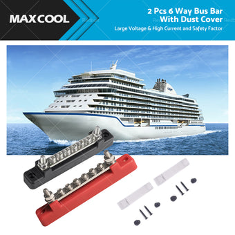 compare product 1 Red and 1 black Bus Bar Power Distribution Terminal Block 6 Way 12V 150A Rated