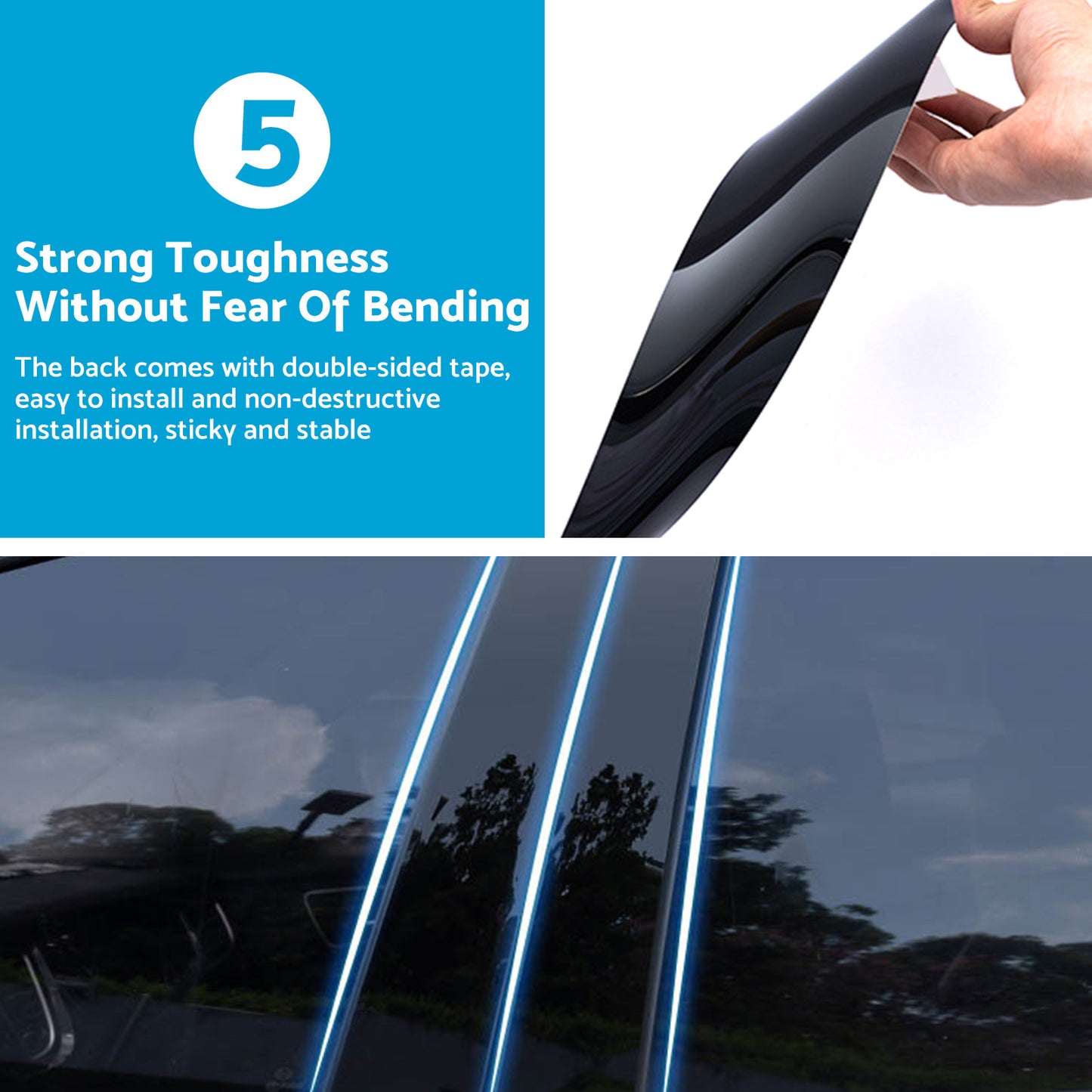Gloss Black Pillar Posts Door Trim Cover Suitable For Toyota RAV4 2019-2024