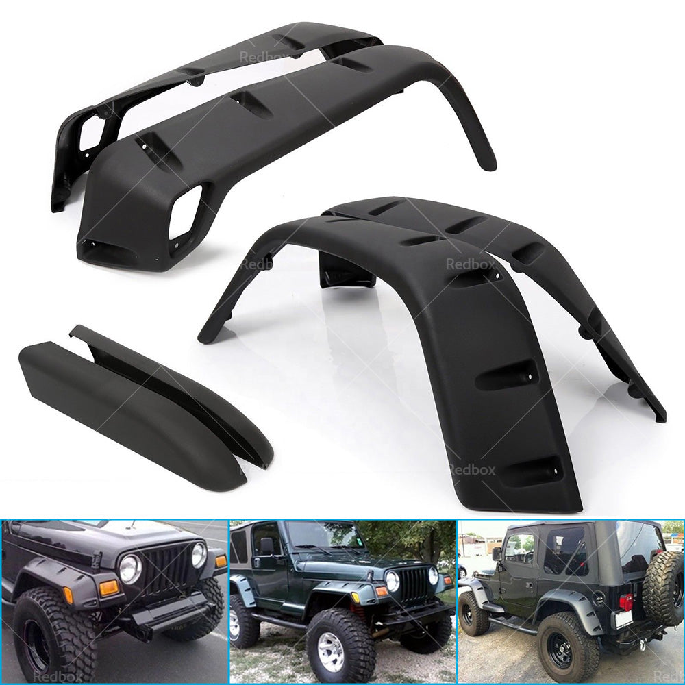 For Jeep Wrangler TJ 97-06 Pocket Style Matte Black Fender Flares Jungle Guard