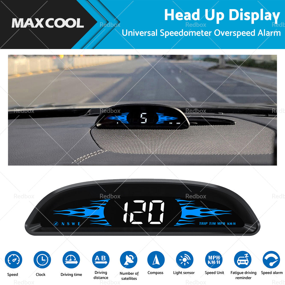 Car HUD Head Up Display LCD Digital GPS Speedometer Overspeed Alarm Universal
