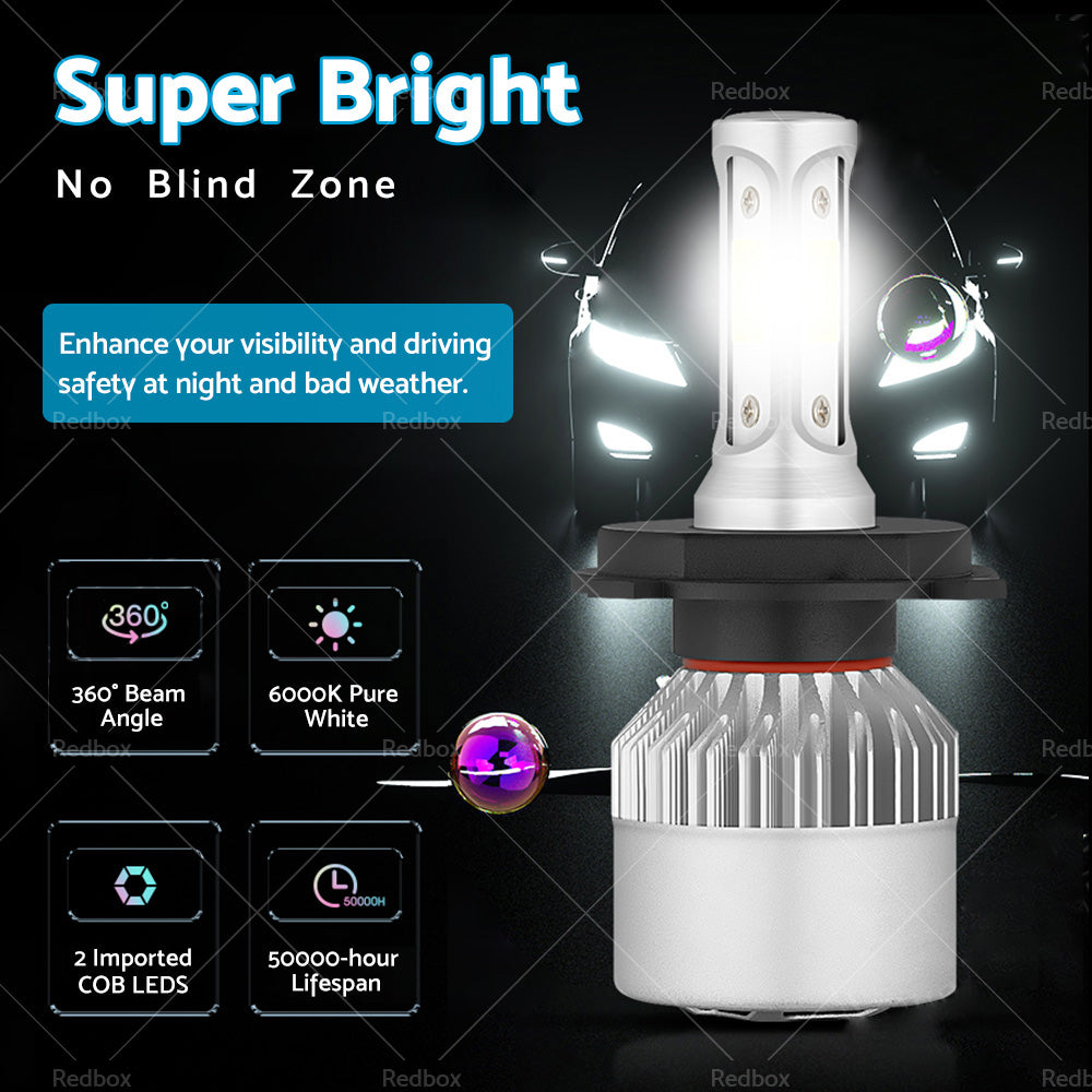 2x HB2 9003 H4 LED Headlight Globes Kit Hi or Low Beam 9000LM Brighter White