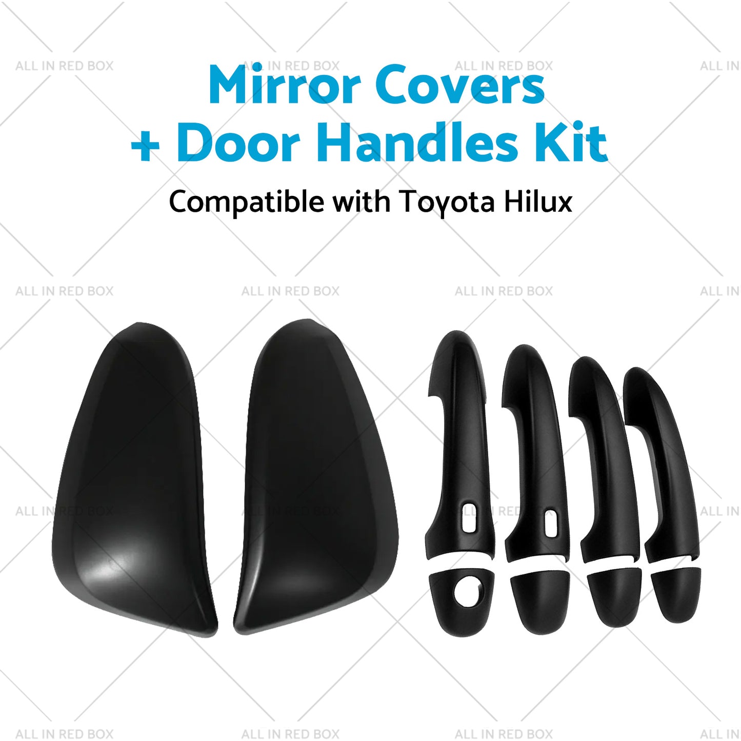 {{ Black Mirror Covers Door Handles Kit Suitable for Toyota Hilux 2015 - 2023 }} - Buy Car Parts Online at {{ Kaka Auto Parts }}.