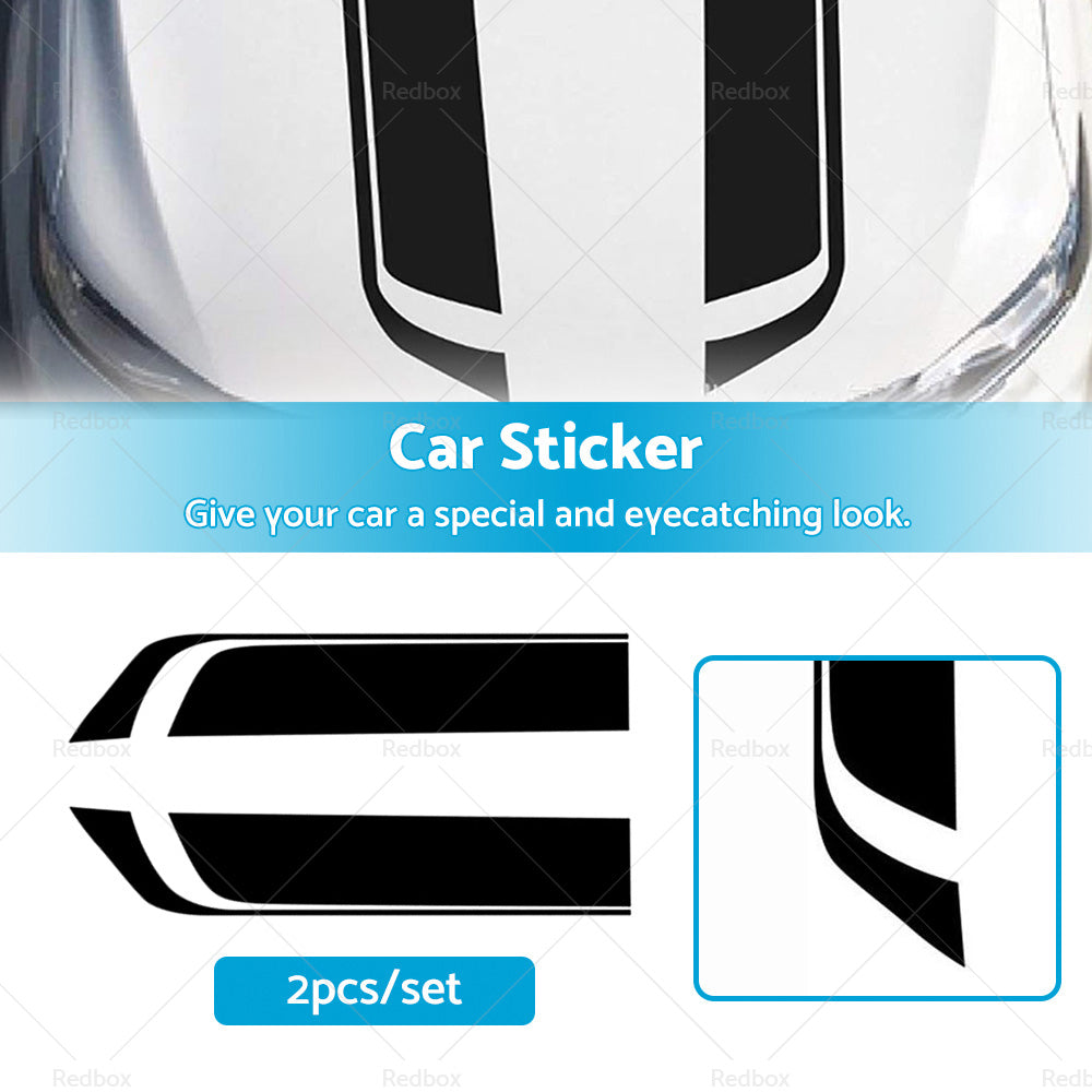 {{ 2pcs Wide Black Racing Car Hood Stripe Decal Auto Vinyl Bonnet Sticker Universal }} - Buy Car Parts Online at {{ Kaka Auto Parts }}.